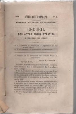 Recueil des actes administratifs du département des Ardennes 1848