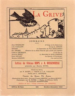 La Grive N° 104, octobre-décembre 1959