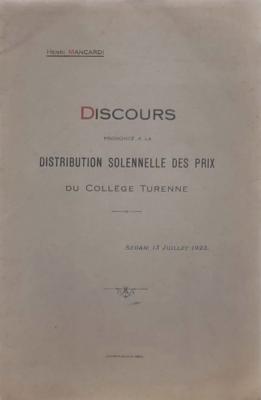 Discours prononcé à la distribution solennelle des prix du collège Turenne, Henri Mancardi
