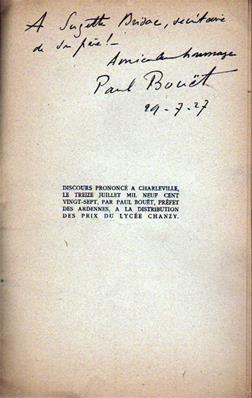 Discours prononcé à Charleville le 13.7.1927 par Paul Bouet